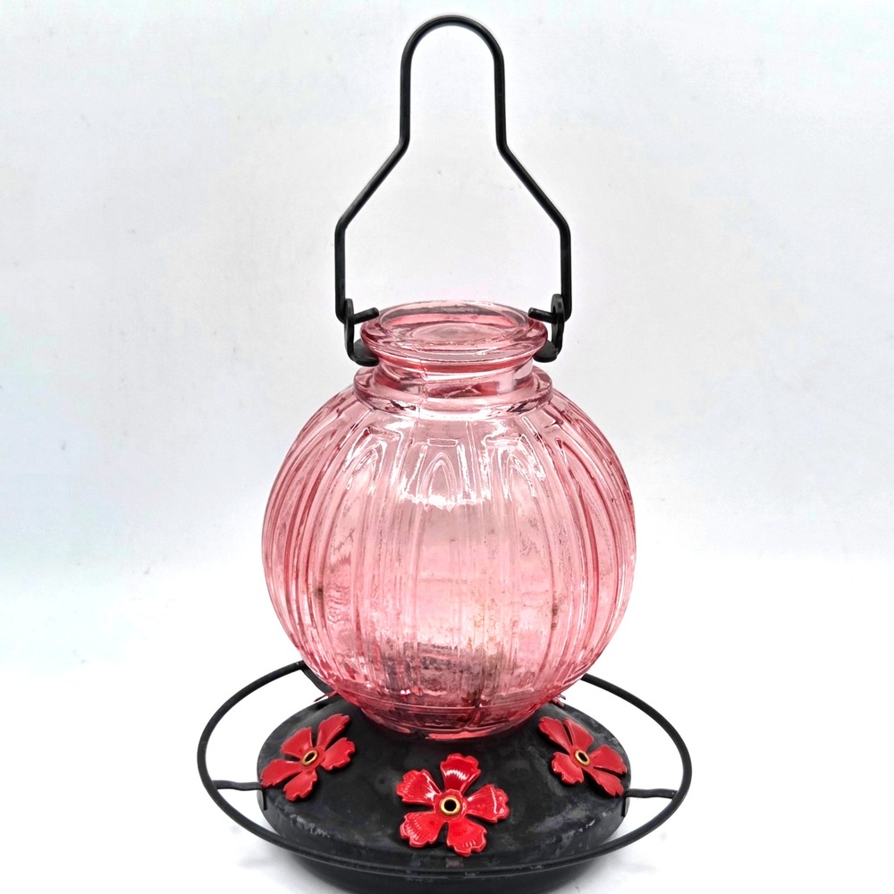 Hummingbird Feeder PRETTY Pink Glass 20 fl oz Five Feeding Ports